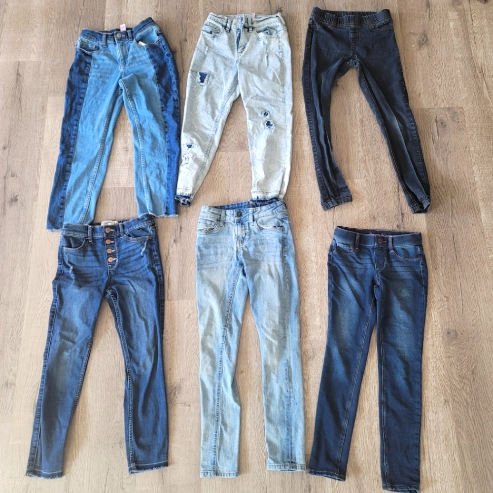 6 pairs of Size 10 girls jeans. 10 year old. Abercrombie, Tommy Bahama, Justice.
